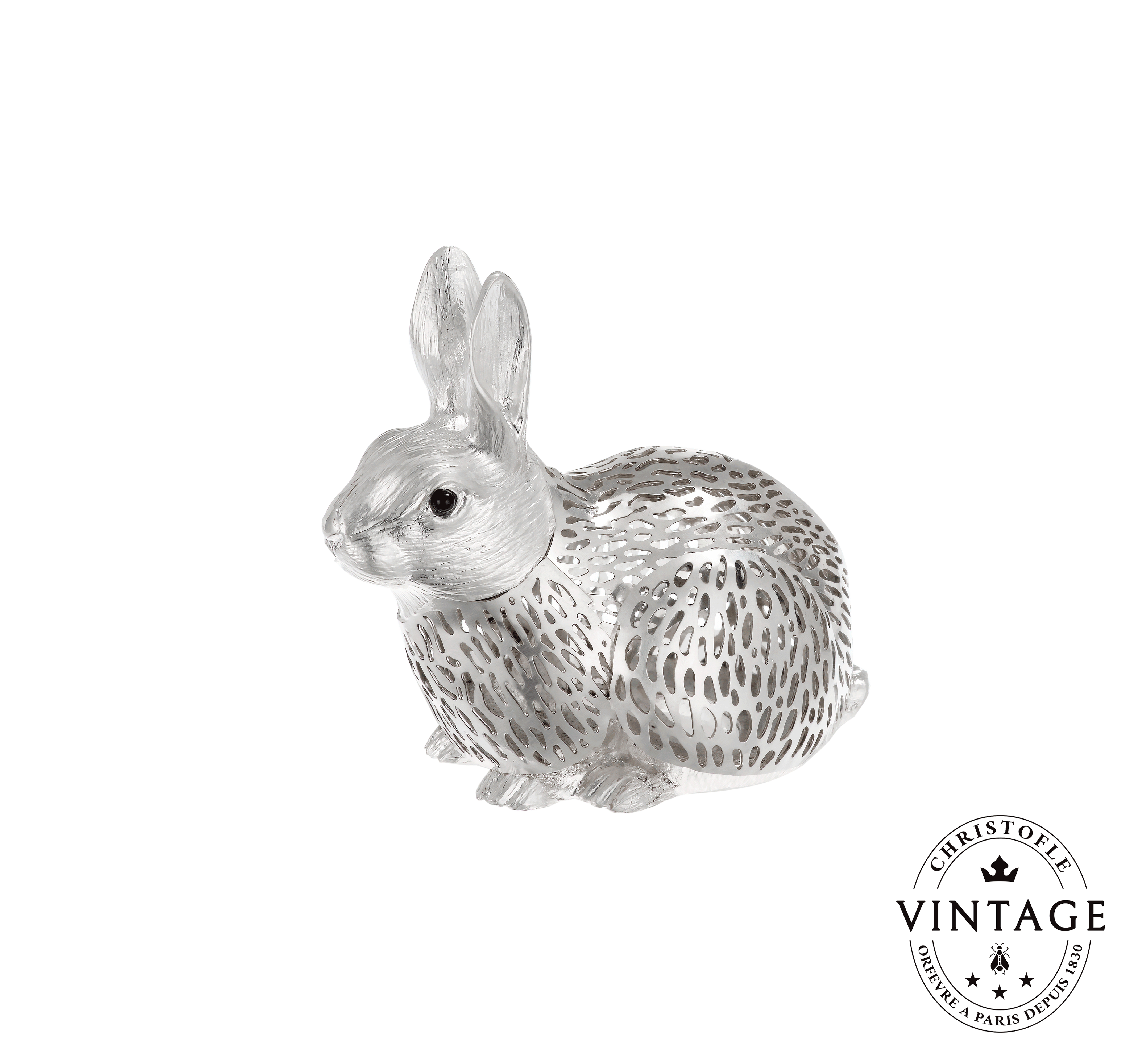 CHRISTOFLE　クリストフル　リュミエール　うさぎ オニキス シルバー置物 Vintage Silvered Sitting Rabbit - Lumiere d'Argent